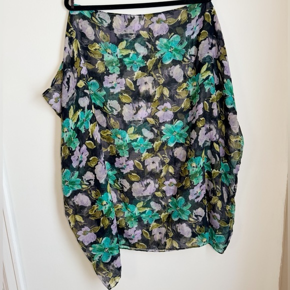 Floral Infinity Scarf - Black, Green, Purple - Picture 4 of 7